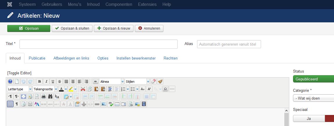 Artikel aanmaken Joomla